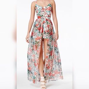 XOXO Floral Print Maxi-Overlay Romper